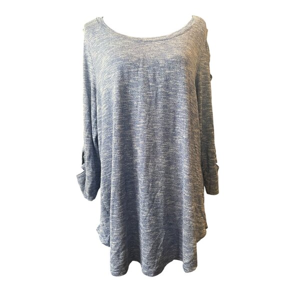Plus size 1X v-neck ladder sleeve tunic heather blue lightweight flattering - Picture 1 of 6